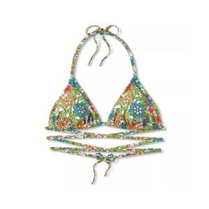 Wild Fable Size Small Multicolor Floral Strappy Wrap Triangle Bikini Swim‎ Top